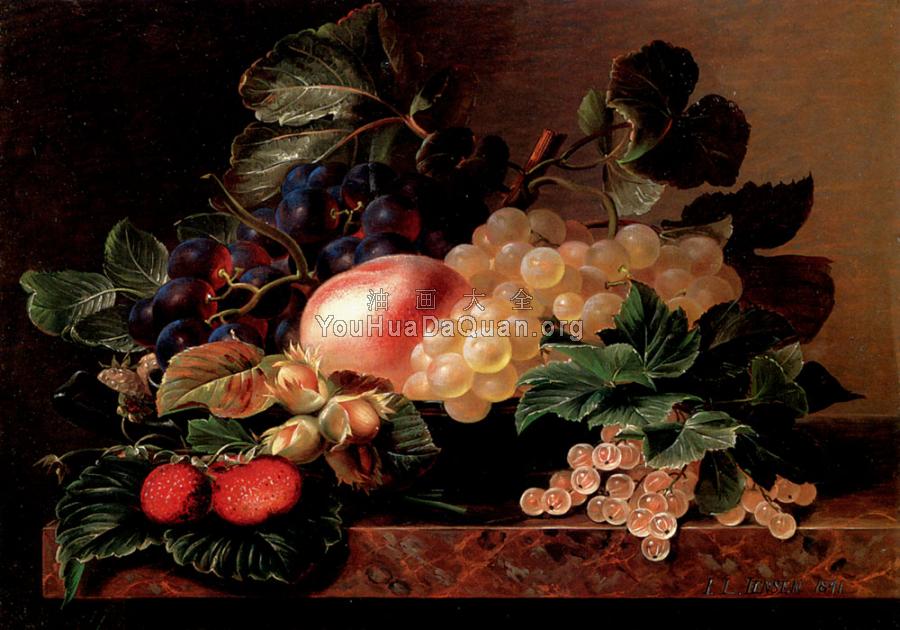Grapes Strawberries A Peach Hazelnuts And Berries - 约翰·劳伦茨·延森